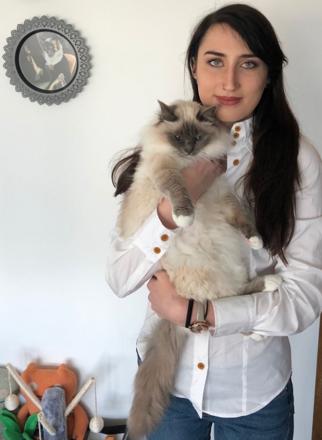 Daughter Sophie with Leon, demonstrating three generations of cat loving! Newcastle, 2020.