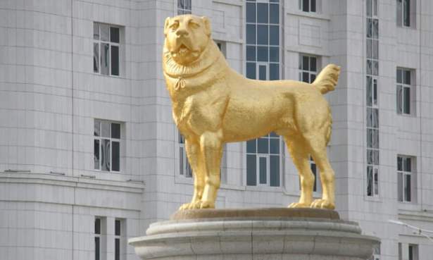 The ruler of Turkmenistan has unveiled a 50ft golden statue of his favourite dog breed in the country's capital.